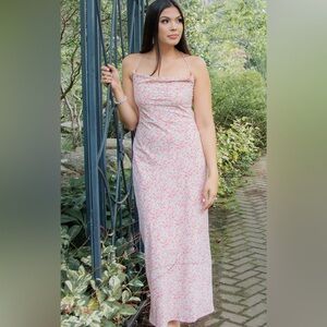 Hello Molly Floral Pink and White Maxi Dress Strappy Back